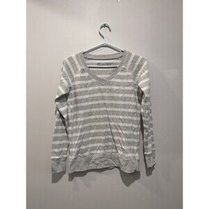 Eddie Bauer Sweater Womens XS Long Sleeve V Neck Legend Wash Stripe White *